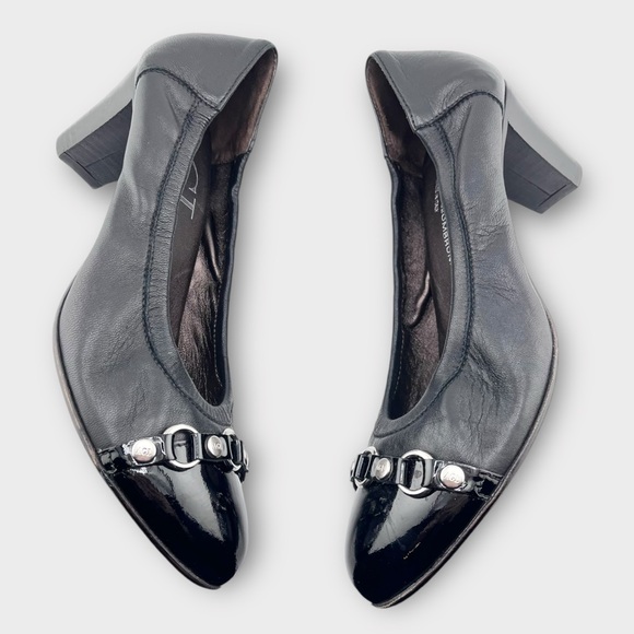 AGL Attilio Giusti Leombruni Women’s Size 40 Black  Leather Cap Toe Heels Shoes - Picture 5 of 8